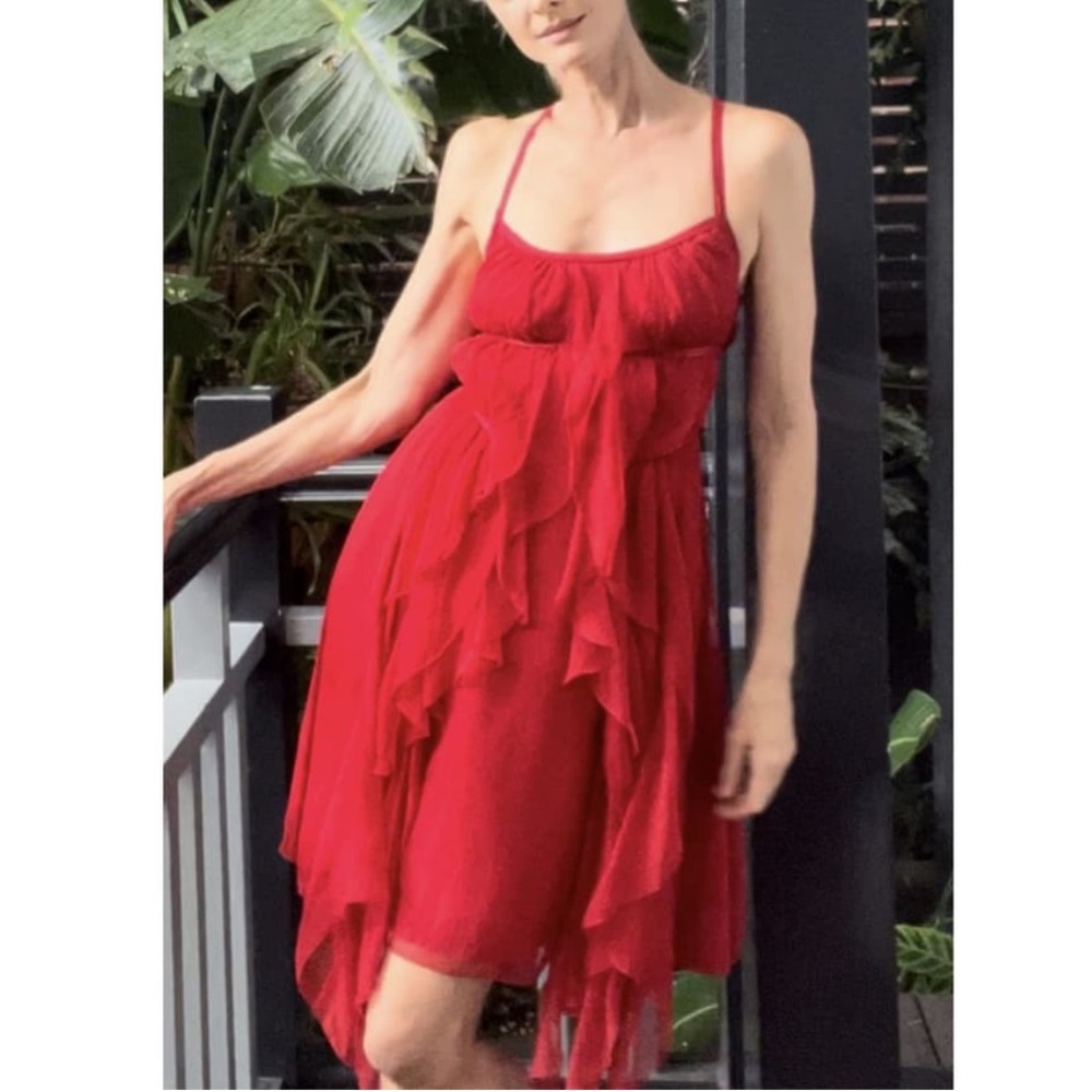 ARMANI EXCHANGE Red Silk Mid Length Drape Dress 0